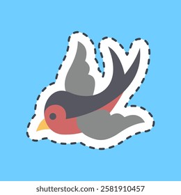 Cutting line sticker swallow. Traditional tattoo elements.