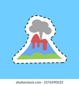 Cutting line sticker volcano eruption. Global warming elements.