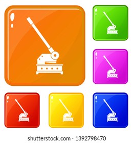Cutting machine icons set collection vector 6 color isolated on white background