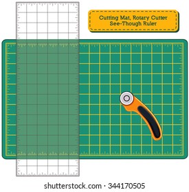 Cutting Mat, Green, Self-healing, Rotary Blade Cutter, See-through Ruler for do it yourself fashion, sewing, tailoring, quilting, patchwork, applique, tailoring, arts and crafts. 