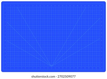 Cutting mat with grid lines and scale markings used for craft, sewing, paper cutting and leather work. Durable surface protects tables Hobby projects, templates and technical drawing concept vector