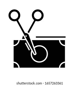 Cutting money black icon, concept illustration, vector flat symbol, glyph sign.