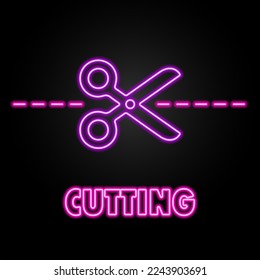 cutting neon sign, modern glowing banner design, colorful modern design trends on black background. Vector illustration.