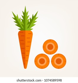 Cutting orange sliced cutting pieces carrot icon. Cooking food isolated element. Vector flat cartoon design graphic illustration