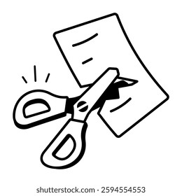 Cutting paper with scissors, doodle style icon 