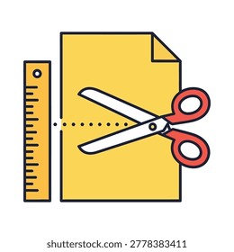 Cutting paper with scissors and ruler icon scissors stationary crafting