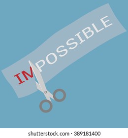 cutting a paper with text Impossible