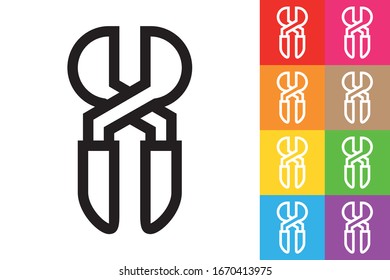 Cortando Pinzas. Icono De Línea Con Distinto Fondo De Color.
