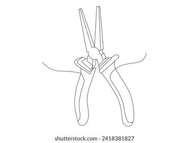 cutting pliers in Continuous one line drawing support, maintenance. Hand drawn vector illustration
