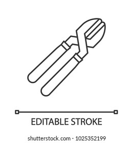 Cutting pliers linear icon. Thin line illustration. Nippers. Contour symbol. Vector isolated outline drawing. Editable stroke
