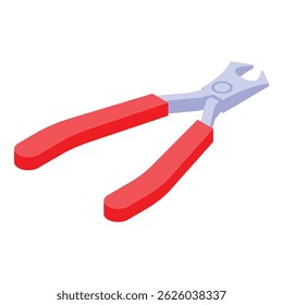 Cutting pliers with red handles isolated on white background, isometric view