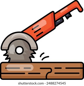 Cutting plywood Sheet using powerful disc tool concept vector outline design, timber and lumber Symbol, forest Deforestation products Sign,mill yard saw works stock illustration