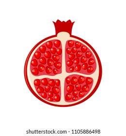 Cutting pomegranate.  Half pomegranate. Vector illustration isolated on white background.