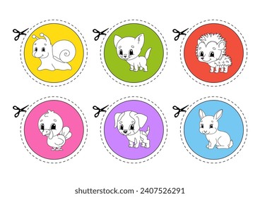 Cutting practice. Educational activity worksheet for kids and toddlers. Game for children. Vector illustration.
