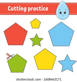 Cutting practice for kids  Education developing worksheet  Activity page and pictures  Color game for children  Isolated vector illustration  Funny character  Cartoon style 