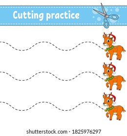Recortar la práctica para los niños. Educación desarrollando hoja de trabajo. Actividad. Juego de colores para niños. Ilustración vectorial aislada. Caricatura.