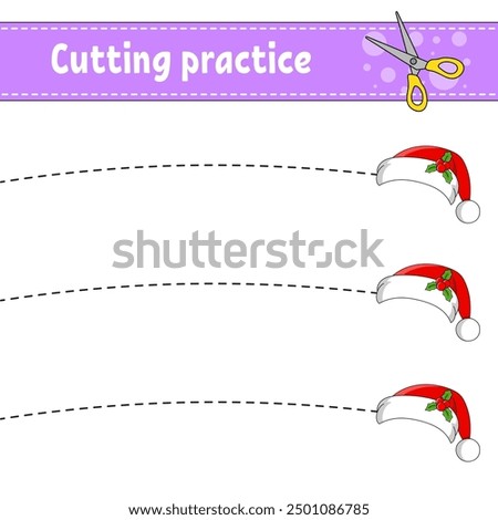 Cutting practice for kids. Education developing worksheet. Activity page. Color game for children. Vector illustration.
