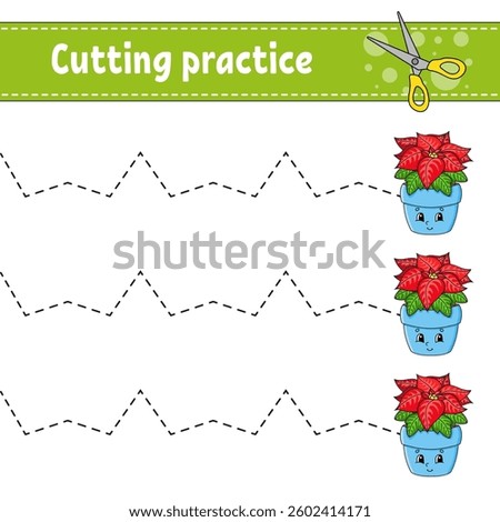 Cutting practice for kids. Education developing worksheet. Activity page. Color game for children. Vector illustration.