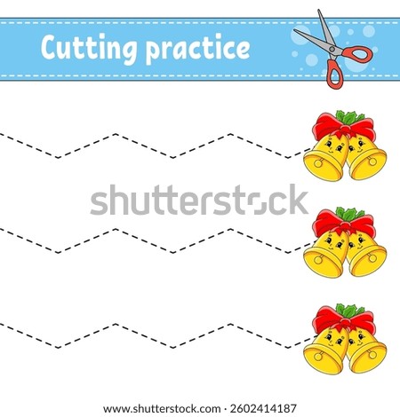 Cutting practice for kids. Education developing worksheet. Activity page. Color game for children. Vector illustration.