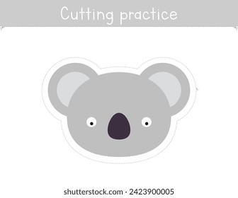 Cutting practice for kids worksheet. Educational game for children. Scissor skills activity for school and homeschool. Cute koala	
