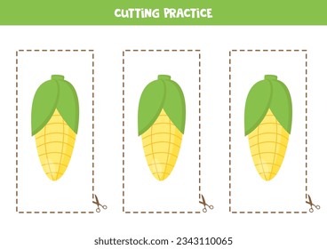 Cutting practice for preschoolers. Cut out the picture. Cute corns.