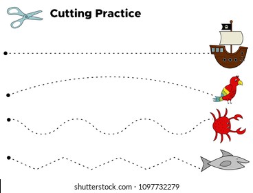 cutting practice worksheet preschool kids educational stock vector royalty free 1097732279