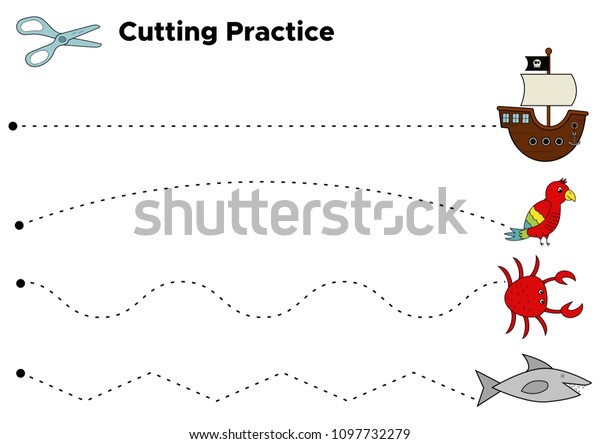 cutting practice worksheet preschool kids educational stock vector royalty free 1097732279 shutterstock