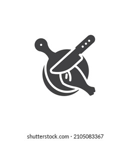 Schneiden roher Hühnerschenkel Vektorsymbol. volles Flachzeichen für mobiles Konzept und Webdesign. Schneiden mit Hühnerschenkel und Messerbrille Symbol. Symbol, Logo-Abbildung. Vektorgrafik