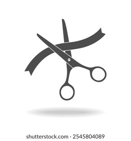 Cutting of a ribbon graphic icon. Opening or presentation ceremony. Sign isolated on white background. Vector illustration
