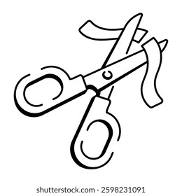 Cutting ribbon with scissors, doodle style icon 

