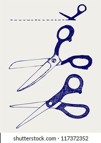 Cutting scissors. Doodle style