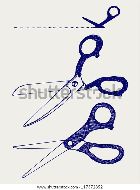 Cutting scissors. Doodle\
style