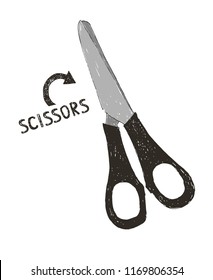 Cutting scissors. Doodle style. Vector illustration