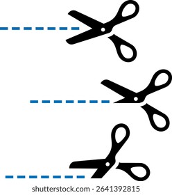 Cutting scissors icon. Cut here silhouette symbol.