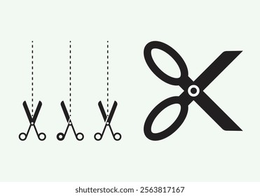 Cutting Scissors Icon with Dashed Lines