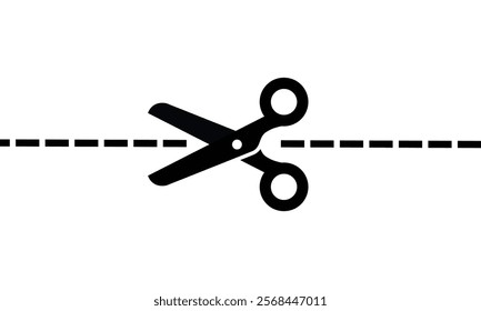 Cutting scissors icon. Scissors silhouette. Cut here symbol. isolated on transparent background. 