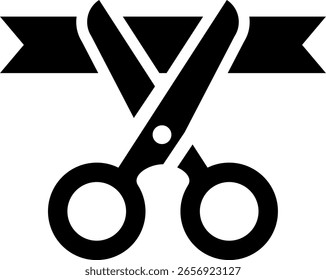 Cutting Scissors With Ribbon icon. Opening Symbol. Opening Concept vector icon