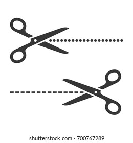 Cutting Scissors Set with Cut Lines on White Background. Vector