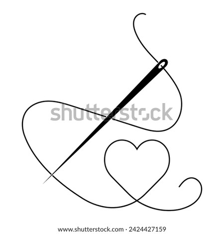 Cutting sewing logo needle thread heart one line, sewing workshop