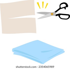 Cutting shears and fabric illustrations