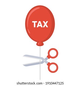 Cutting tax balloon with scissor.  Business, finance and profit concept. Vector illustration EPS 10.