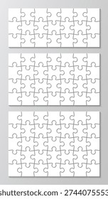 Cutting template grids. Three Puzzle scheme Jigsaw set for thinking game. Simple mosaic background with separate details. Frame tiles. Vector illustration.