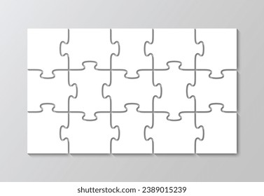 Cutting template scheme Jigsaw outline grid with 15 details. Mosaic silhouette of thinking game. Modern background with separate shapes. Square puzzle pieces grid. Simple frame tiles. Vector