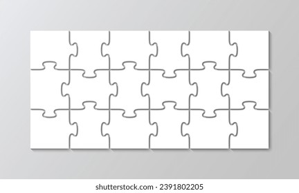 Cutting template scheme Jigsaw outline grid. Rectangle puzzle pieces grid. Mosaic silhouette of thinking game with 18 details. Modern background with separate shapes. Simple frame tiles. Vector