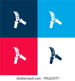 Cutting tool for gardening four color material and minimal icon logo set in red and blue