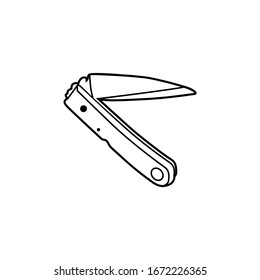 cutting tool illustration line icon - Display of an isolated blade on a white background. Design template for branding