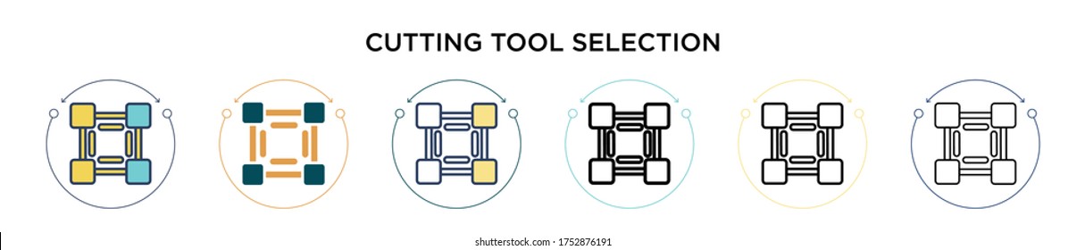 Cutting tool selection icon in filled, thin line, outline and stroke style. Vector illustration of two colored and black cutting tool selection vector icons designs can be used for mobile, ui, web