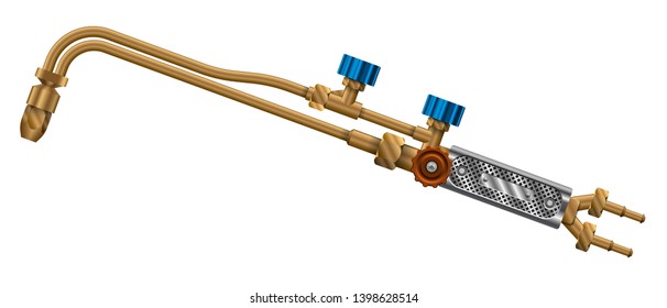 Cutting torch. Oxy acetylene torch propane tools for cutting metal and heating products. Burner for cutting and welding metals. Vector illustration on white background.