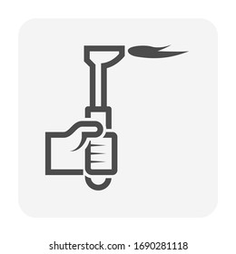 Cutting torch or welding torch icon. Also called blowtorch, gas torch or oxy-acetylene torch. Consist of nozzle, hose, stop valve, flame, hand worker or welder for Oxy-fuel welding and cutting work.