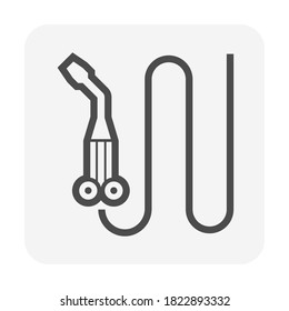 Cutting torch or welding torch icon. Also called blowtorch, gas torch or oxy-acetylene torch. Consist of nozzle, hose, stop valve or oxygen and acetylene valve for Oxy-fuel welding and cutting work.